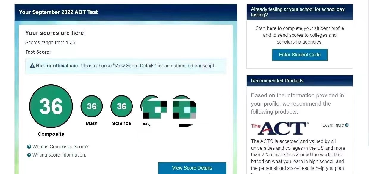 ACT SCORE